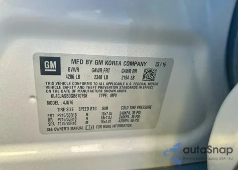 2016 Buick Encore z USA, uszkodzony, nr VIN KL4CJASB0GB670798